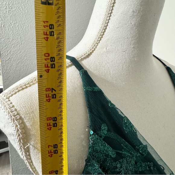 Dark Green Sparkly Shimmer Floor Length Evening Gown Prom Dress Sz XS BEAUTIFUL - Picture 10 of 14
